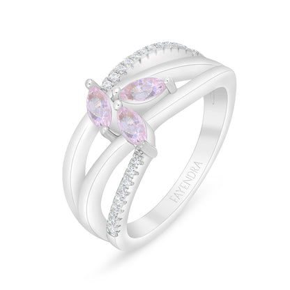 Sterling Silver 925 Ring Rhodium Plated Embedded With Pink Zircon And White Zircon