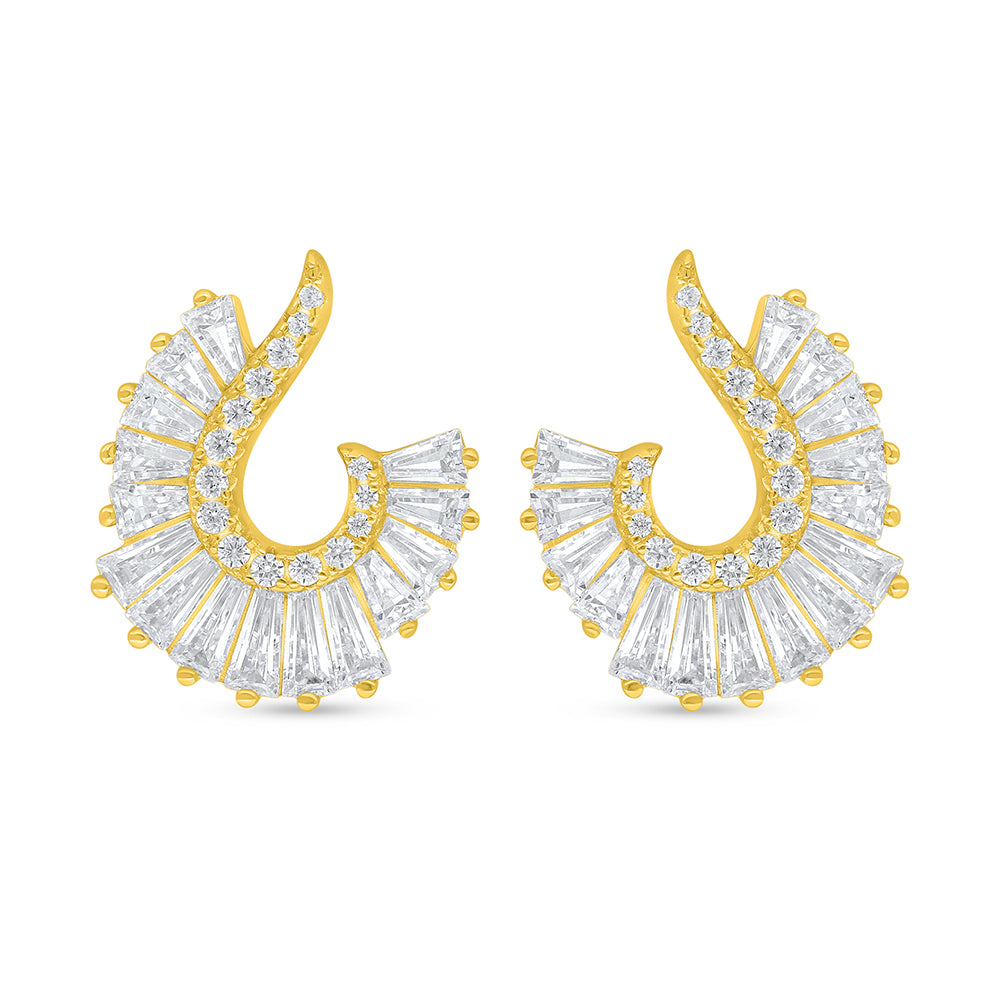 Sterling Silver 925 Earring Golden Plated Embedded With White Zircon
