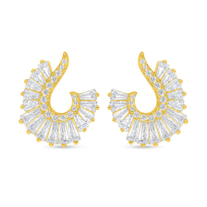 Sterling Silver 925 Earring Golden Plated Embedded With White Zircon