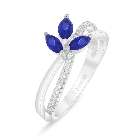 خاتم من الفضة الخالصة عيار 925 مطلي روديوم مرصع زفير كروندوم و فص ابيض