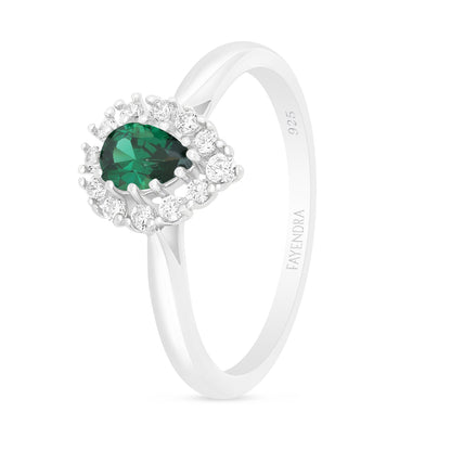 Sterling Silver 925 Ring Rhodium Plated Embedded With Emerald Zircon And White Zircon
