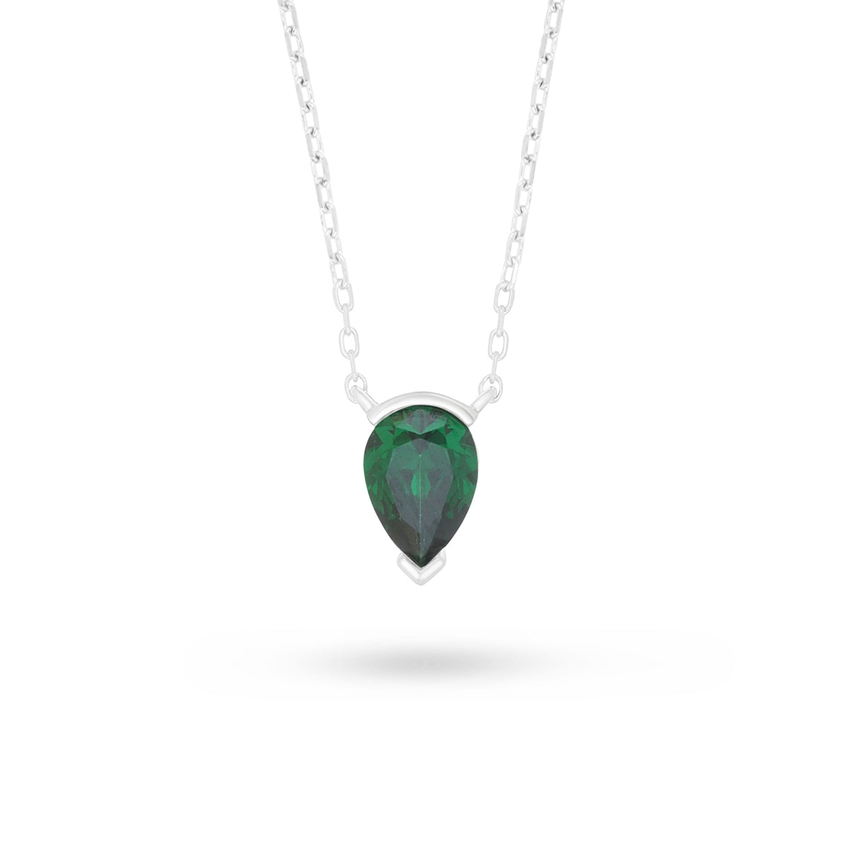 Sterling Silver 925 Necklace Rhodium Plated Embedded With Emerald Zircon