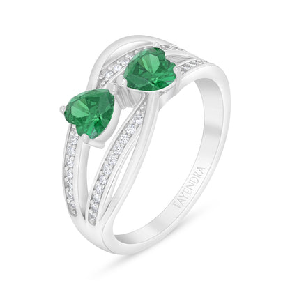 Sterling Silver 925 Ring Rhodium Plated Embedded With Emerald Zircon And White Zircon