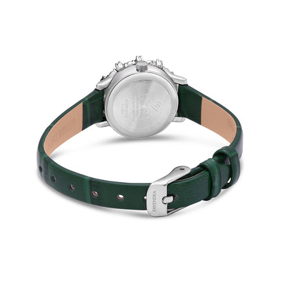 Stainless Steel 316 Watch Silver Color Green Leather Embedded With Emerald Zircon And White Zircon - GREEN MOP DIAL