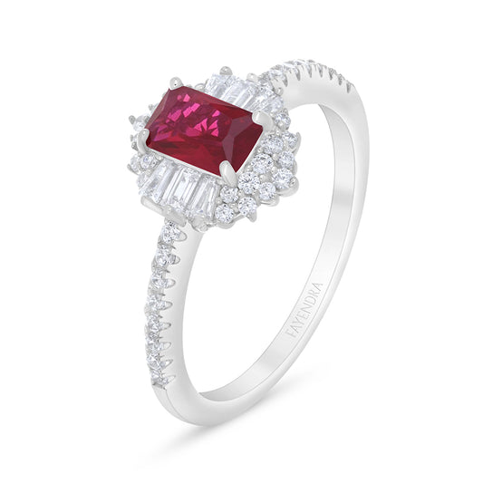Sterling Silver 925 Ring Rhodium Plated Embedded With Ruby Corundum And White Zircon