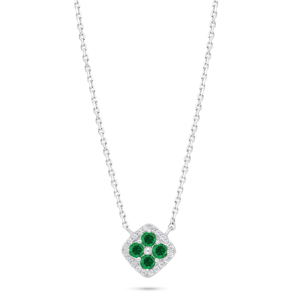 Sterling Silver 925 Necklace Rhodium Plated Embedded With Emerald Zircon And White Zircon