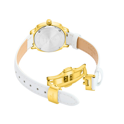 Stainless Steel 316L Watch Golden Color White Leather  - WHITE METAL DIAL