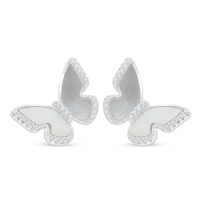 اقراط من الفضة الخالصة عيار 925 مطلية روديوم مرصعة صدف ابيض و فص ابيض