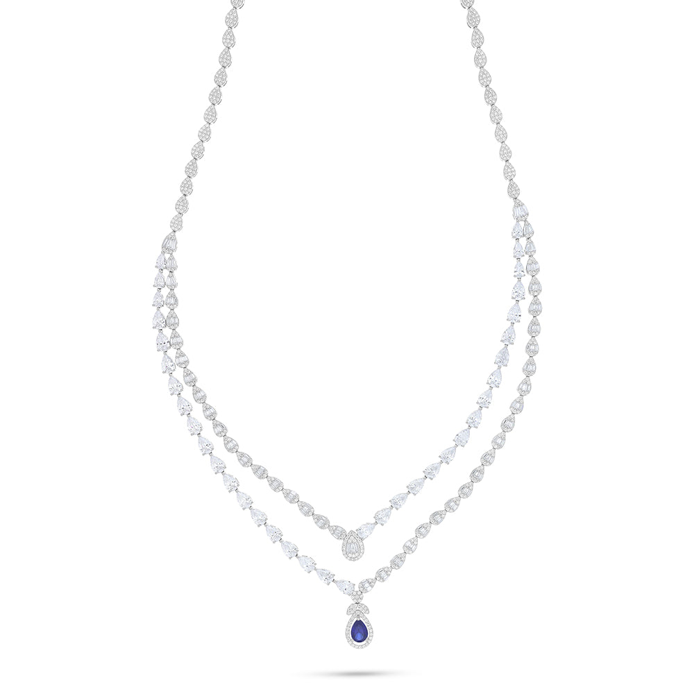Sterling Silver 925 Set Rhodium Plated Embedded With Sapphire Corundum And White Zircon
