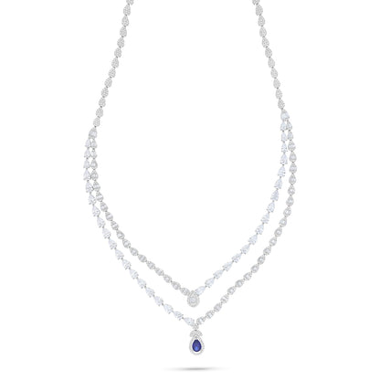 Sterling Silver 925 Set Rhodium Plated Embedded With Sapphire Corundum And White Zircon