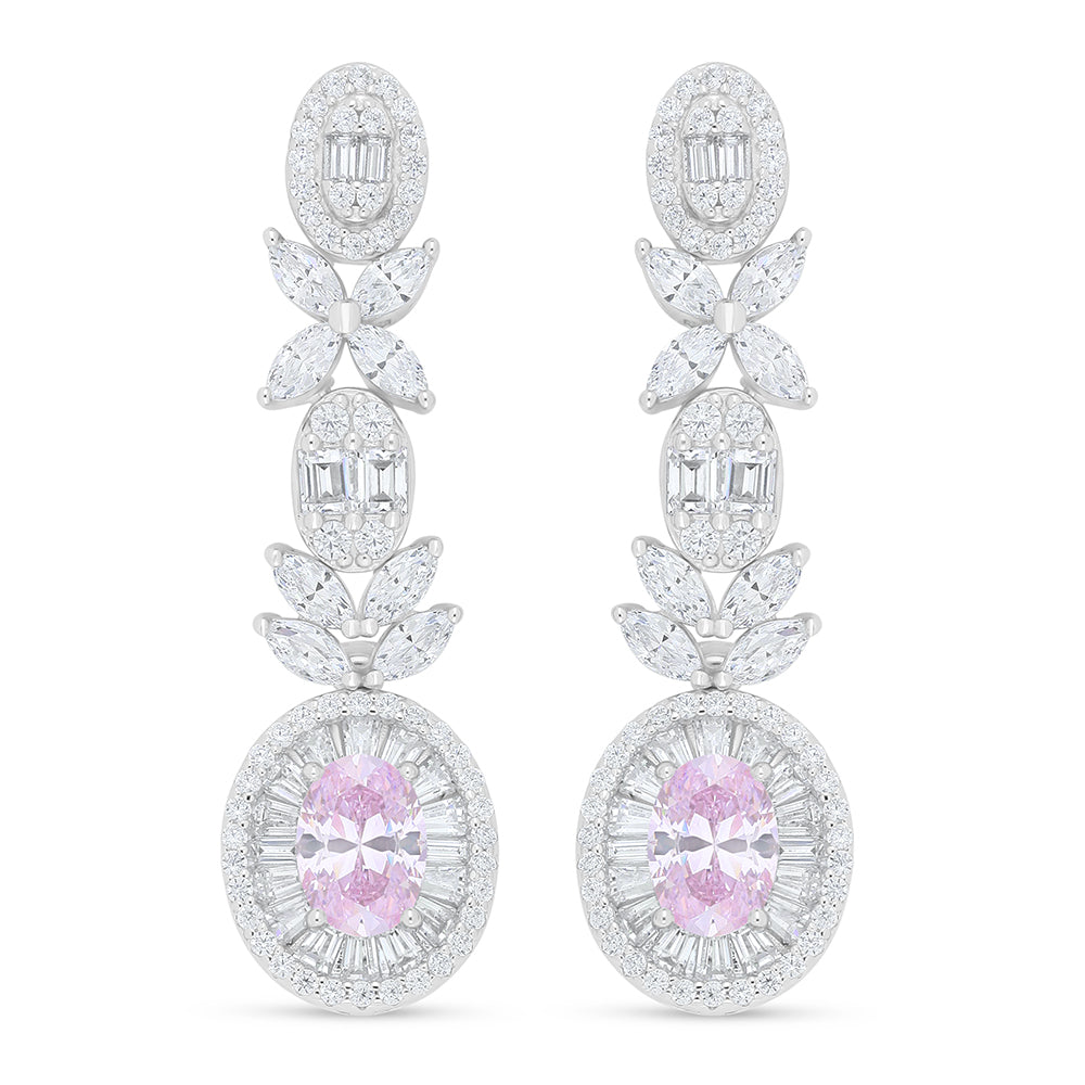 Sterling Silver 925 Set Rhodium Plated Embedded With Pink Zircon And White Zircon