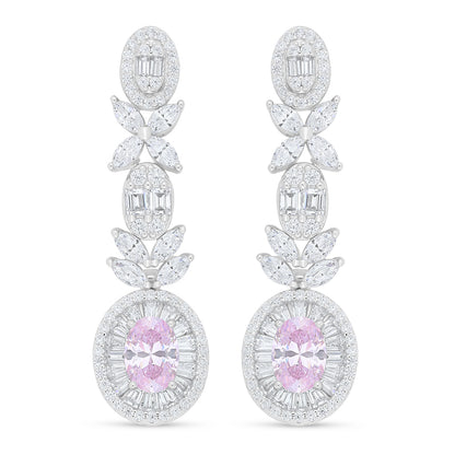 Sterling Silver 925 Set Rhodium Plated Embedded With Pink Zircon And White Zircon