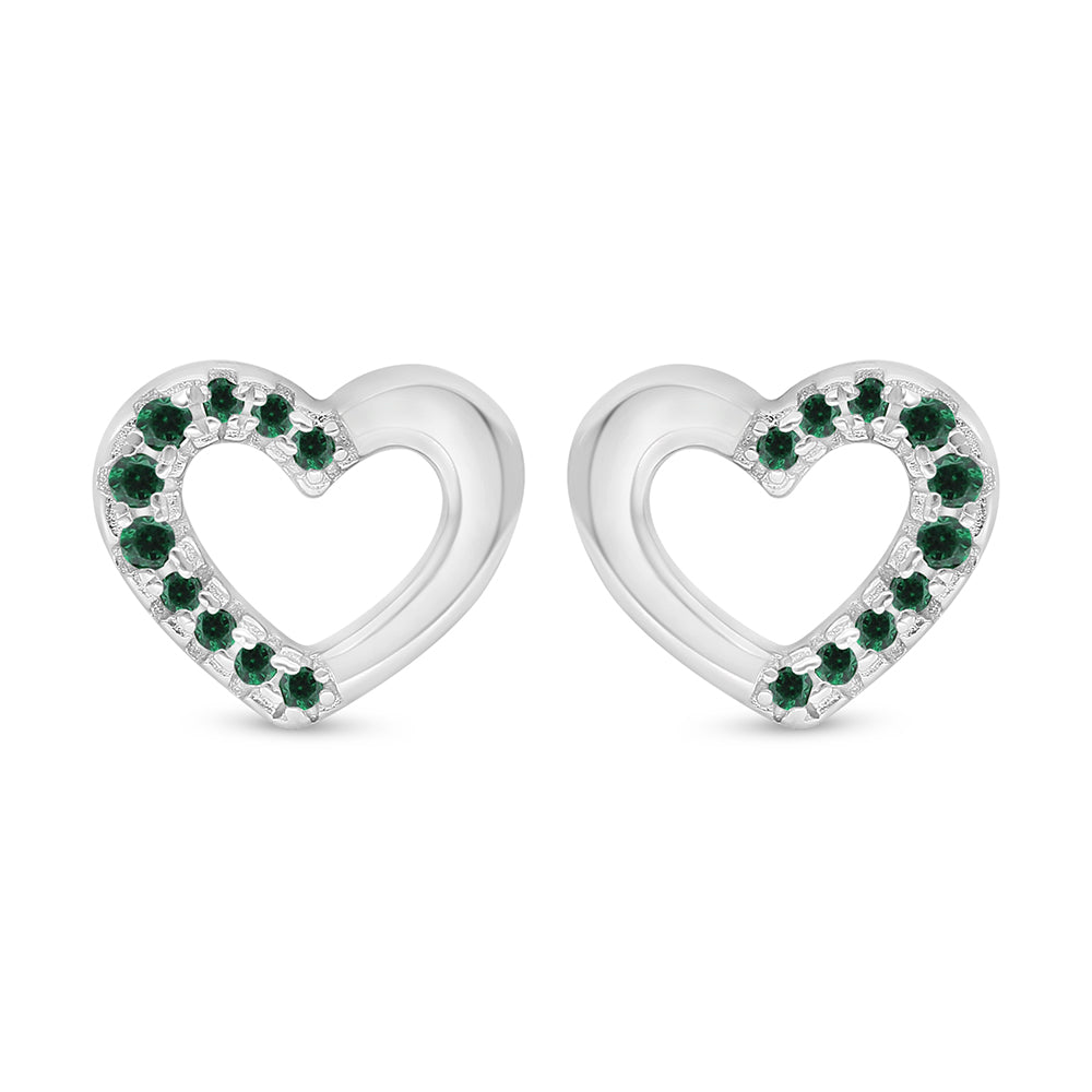 Sterling Silver 925 Earring Rhodium Plated Embedded With Emerald Zircon