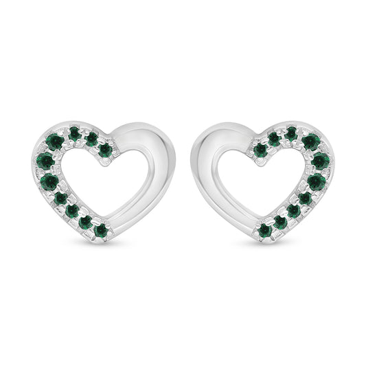 Sterling Silver 925 Earring Rhodium Plated Embedded With Emerald Zircon