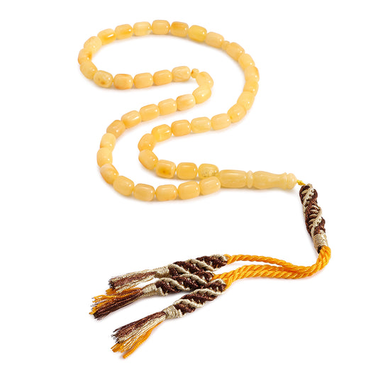Rosary 45 Embedded With Natural Yellow Amber Premium Grade Barrel-Shaped 7*9 mm And Fabric Tassel
