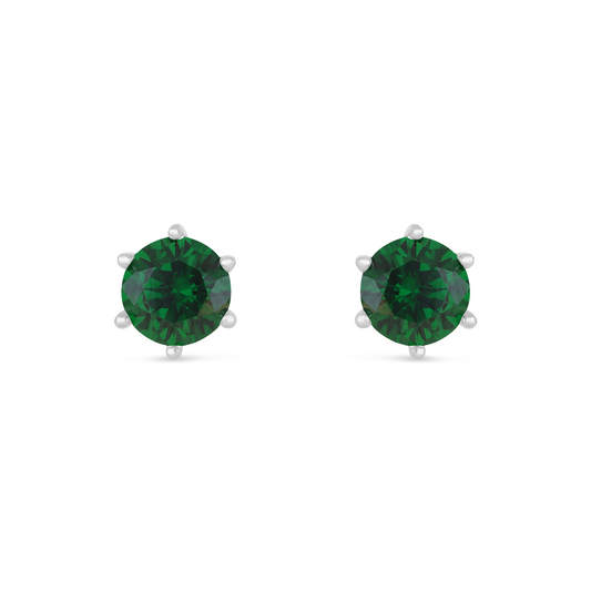 Sterling Silver 925 Earring Rhodium Plated Embedded With Emerald Zircon