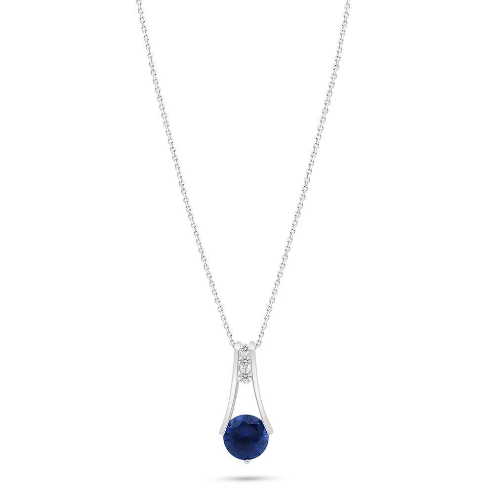 Sterling Silver 925 Necklace Rhodium Plated Embedded With Sapphire Corundum And White Zircon