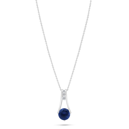 Sterling Silver 925 Necklace Rhodium Plated Embedded With Sapphire Corundum And White Zircon