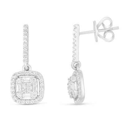 Sterling Silver 925 Earring Rhodium Plated Embedded With White Zircon