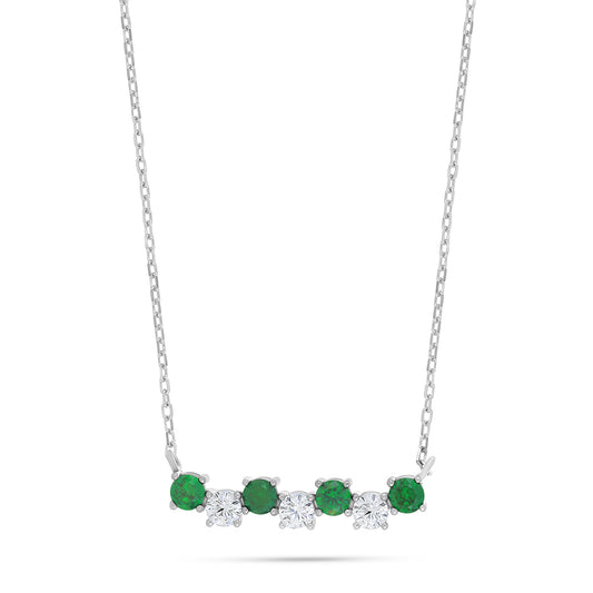 Sterling Silver 925 Necklace Rhodium Plated Embedded With Emerald Zircon And White Zircon