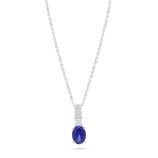 Sterling Silver 925 Necklace Rhodium Plated Embedded With Sapphire Corundum And White Zircon