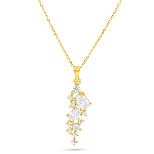 Sterling Silver 925 Necklace Golden Plated Embedded With Yellow Diamond And White Zircon