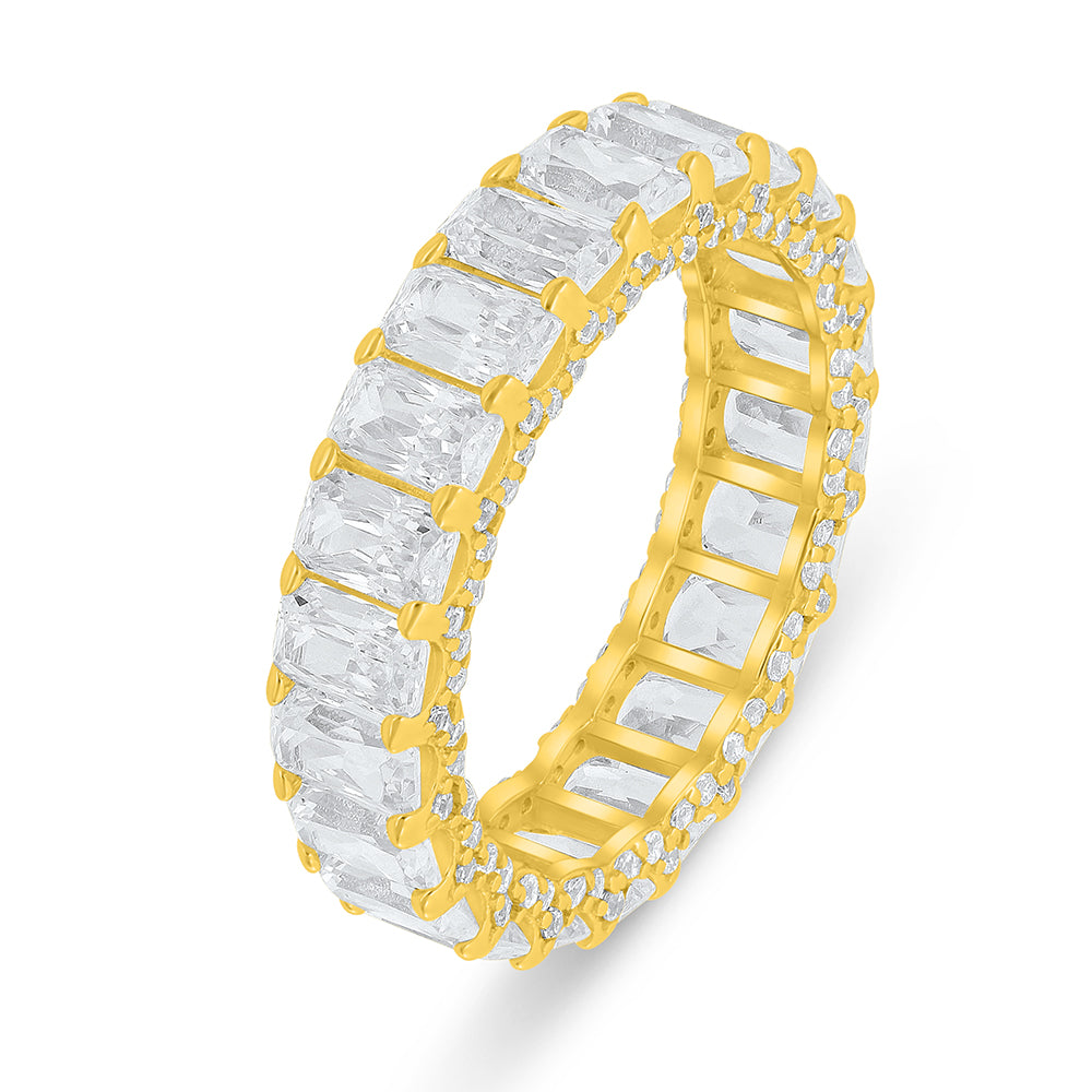 Sterling Silver 925 Ring Golden Plated Embedded With White Zircon