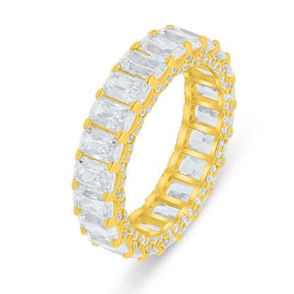 Sterling Silver 925 Ring Golden Plated Embedded With White Zircon