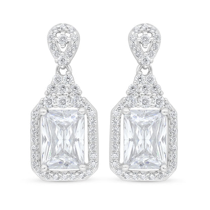 Sterling Silver 925 Earring Rhodium Plated Embedded With White Zircon