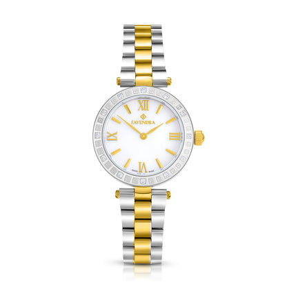 Stainless Steel 316L Watch Silver And Golden ColorAnd White Zircon  - WHITE MOP DIAL
