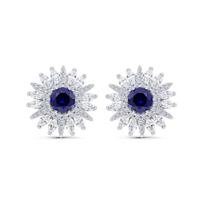 Sterling Silver 925 Earring Rhodium Plated Embedded With Sapphire Corundum And White Zircon