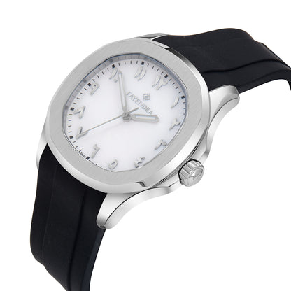 tainless Steel 316L Watch Silver Color, Black Rubber Strap For Men - WHITE MOP DIAL