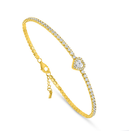 Sterling Silver 925 Bracelet Golden Plated Embedded With White Zircon