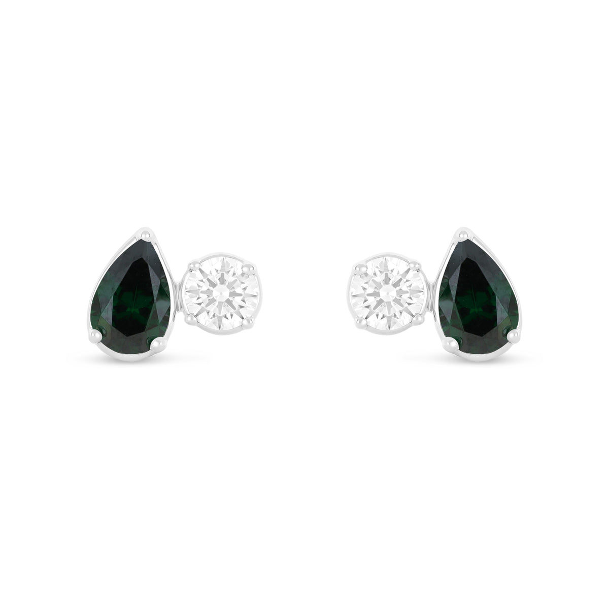 Sterling Silver 925 Earring Rhodium Plated Embedded With Emerald Zircon And White Zircon