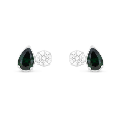 Sterling Silver 925 Earring Rhodium Plated Embedded With Emerald Zircon And White Zircon