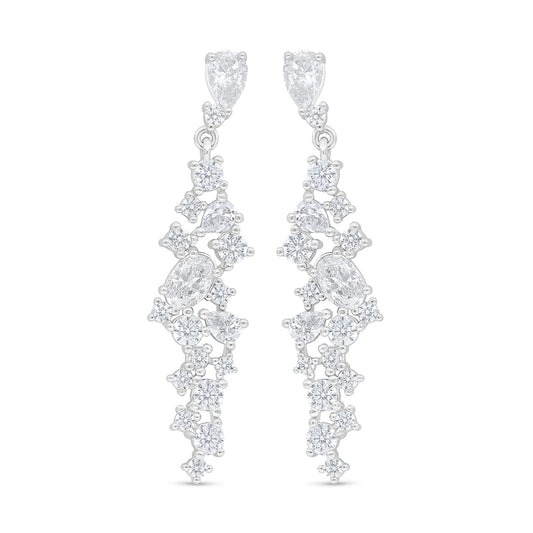 Sterling Silver 925 Earring Rhodium Plated Embedded With White Zircon