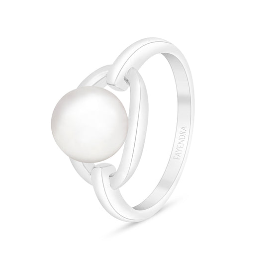 Sterling Silver 925 Ring Rhodium Plated Embedded With Natural White Pearl