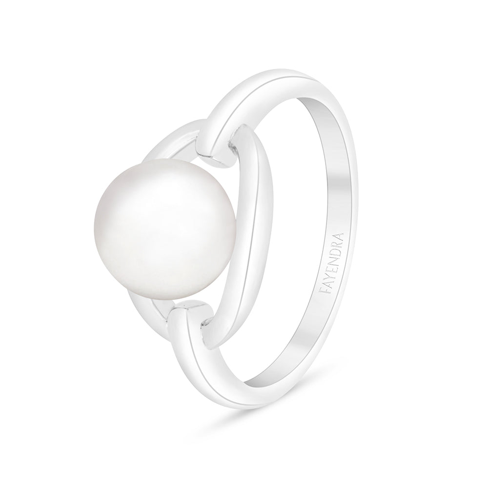 Sterling Silver 925 Ring Rhodium Plated Embedded With Natural White Pearl