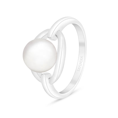 Sterling Silver 925 Ring Rhodium Plated Embedded With Natural White Pearl