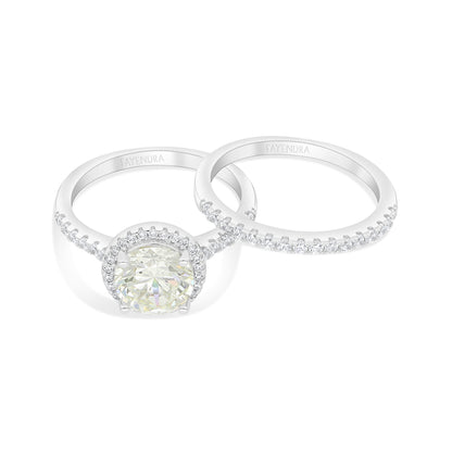 Sterling Silver 925 Ring (Twins) Rhodium Plated  Embedded With Yellow Diamond And White Zircon