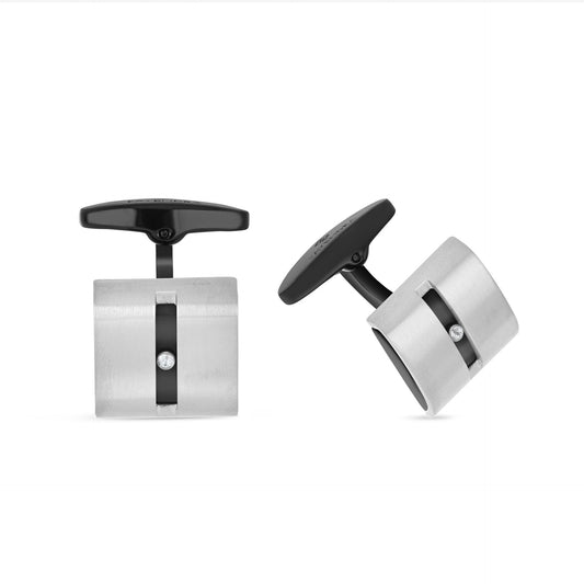 كبك ستانلس ستيل لون فضي  و اسود و فص ابيض عيار L316