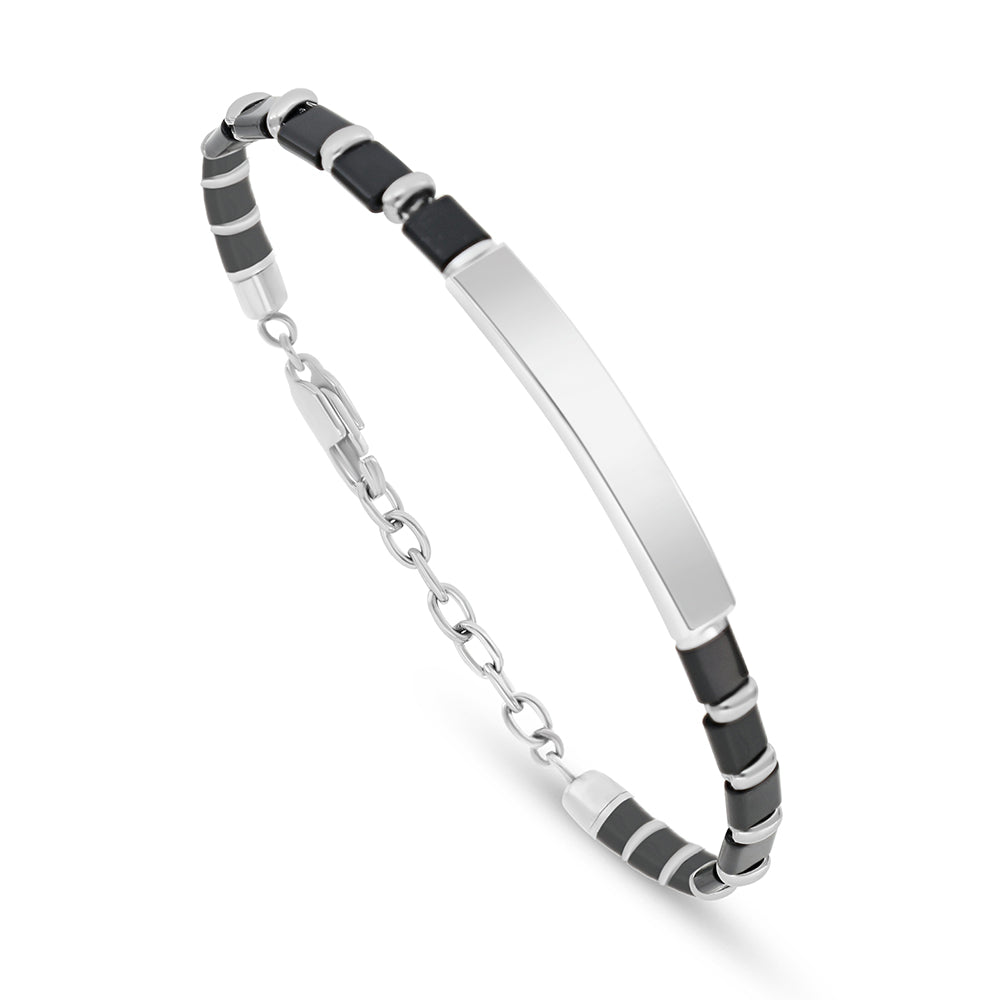 اسورة رجالي ستانلس ستيل لون فضي و احجار عقيق اسود عيار 316L 