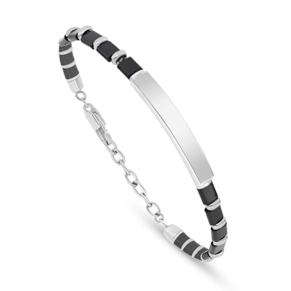 اسورة رجالي ستانلس ستيل لون فضي و احجار عقيق اسود عيار 316L 