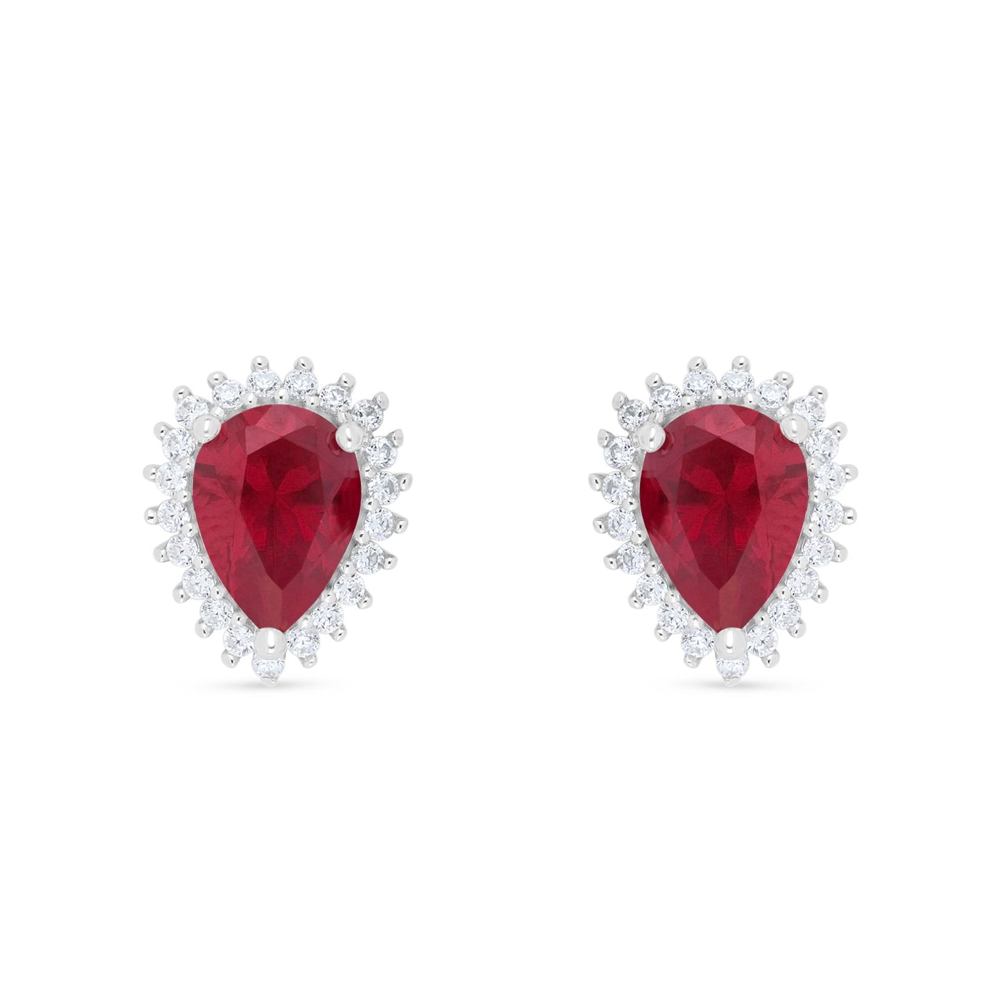 Sterling Silver 925 Earring Rhodium Plated Embedded With Ruby Corundum And White Zircon