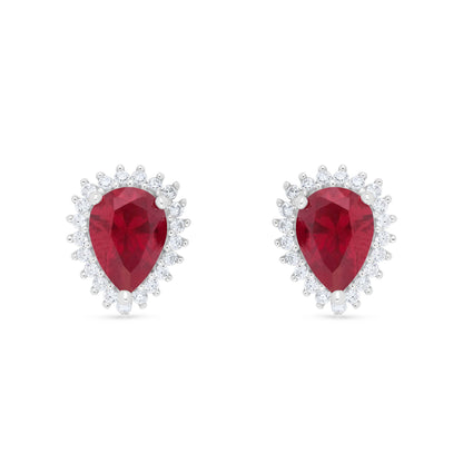 Sterling Silver 925 Earring Rhodium Plated Embedded With Ruby Corundum And White Zircon
