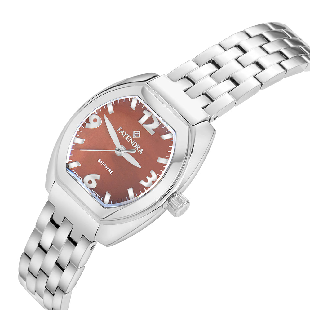 ساعة ستانلس ستيل عيار L316 بلون فضي - مينا حجر صدف ام اللالئ البني