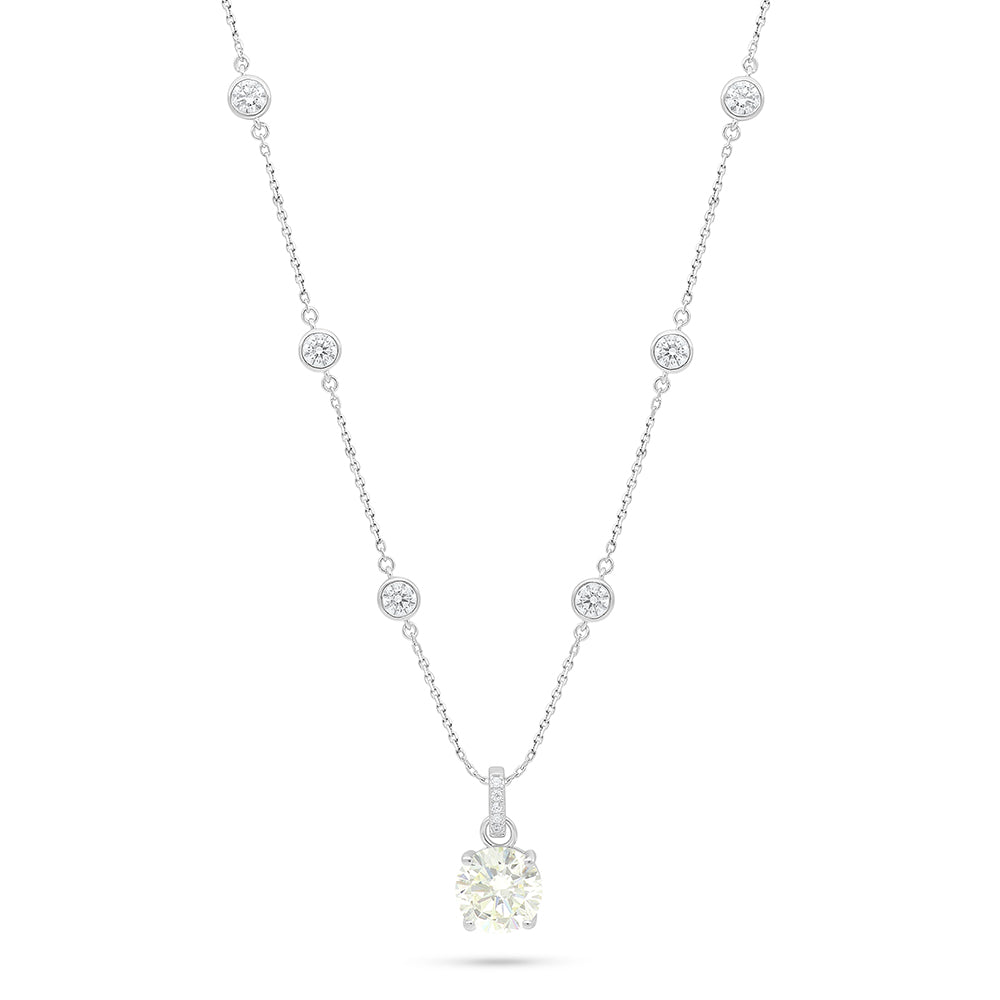 Sterling Silver 925 Necklace Rhodium Plated Embedded With Yellow Diamond And White Zircon