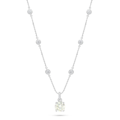Sterling Silver 925 Necklace Rhodium Plated Embedded With Yellow Diamond And White Zircon