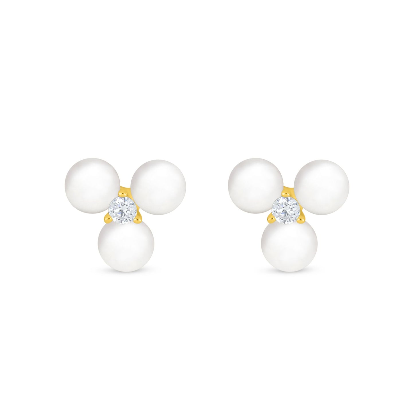 Sterling Silver 925 Earring Golden Plated Embedded With Natural White Pearl And White Zircon