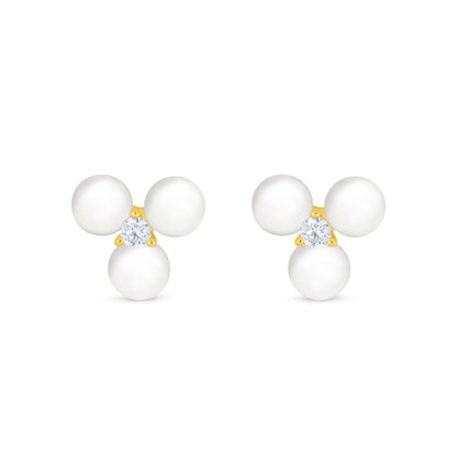 Sterling Silver 925 Earring Golden Plated Embedded With Natural White Pearl And White Zircon
